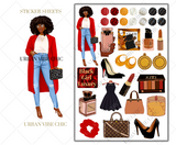 Black Girl Planner Stickers - Dark Skin Red Coat