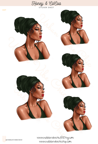 Green Headwraps - Black Girl Planner Stickers