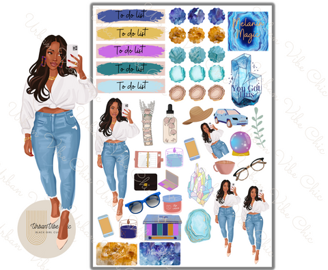 Blue Summer- Black Girl Planner Stickers