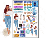 Blue Summer- Black Girl Planner Stickers