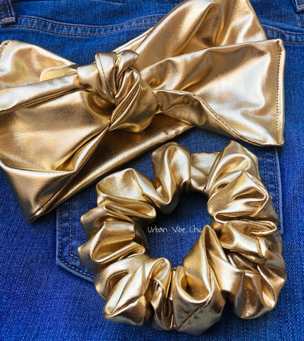 Unique Hair Scrunchies & Headband Set- Gold