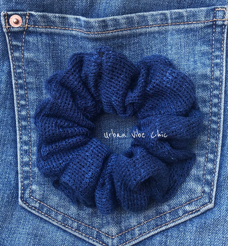 Unique Hair Knit Scrunchies -  Dark  Blue