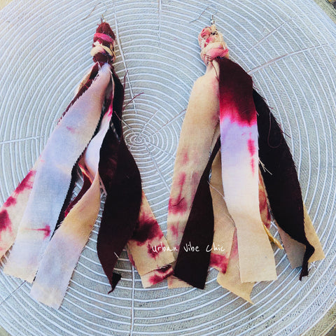 Tie Dye Bohemian Tassel Earrings - Burgundy & Blush