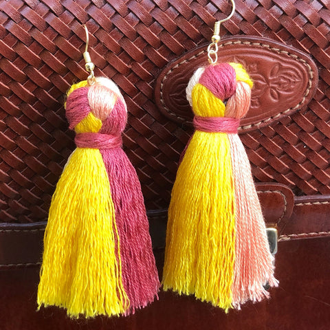 Clearance Earrings Sale Millennial pink Knotted Tassel Earrings, Millennial pink Tassel Earrings, Ivory Tassel Earrings, Yellow Tassels