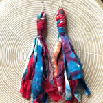 Cotton Tie Dye Bohemian Tassel Earrings Pink Berry