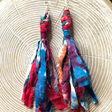 Cotton Tie Dye Bohemian Tassel Earrings Pink Berry