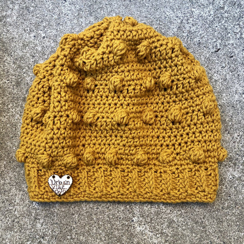 Hand Knit Crochet Mustared Yellow Winter Hat | Slouchy Hat | Puff Beanie Cozy Thick Winter Hat | Women Winter Hat |  Cozy Unsex Beanie Hat