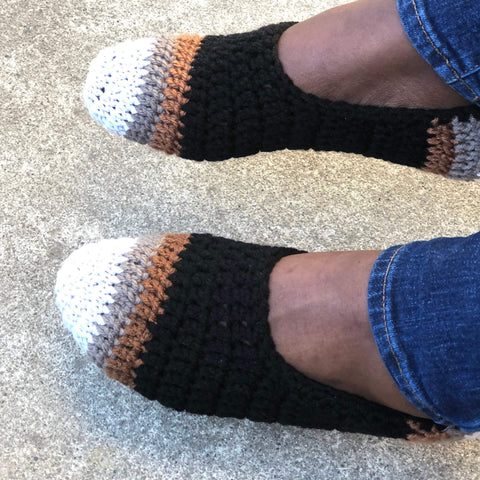 Crochet Cozy House Sock Handmade slippers Black & Tan