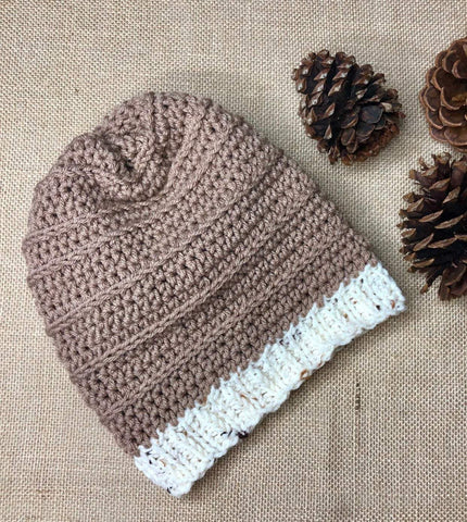 Hand Knit Crochet Tan Ivory Winter Hat | Slouchy Hat |Ribbed Beanie Cozy Thick Winter Hat | Women Winter Hat |  Cozy Unsex Beanie Hat