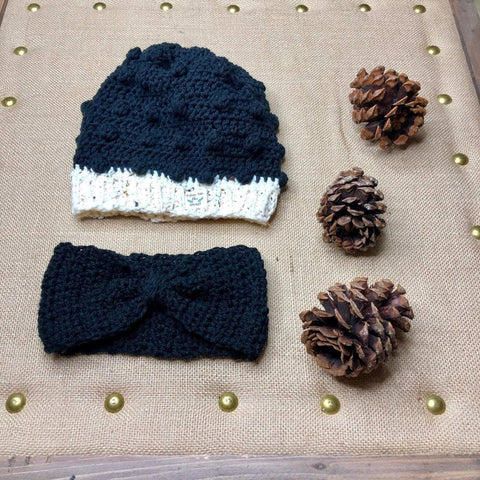 Crochet Cozy Winter Beanie Hat and Ear Warmer Headband  Set