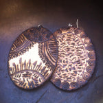 Double Sided Oval Tribal Wood Burn Earrings