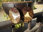 Double Sided Oval Tribal Wood Burn Earrings