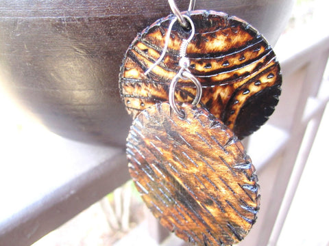 Circle Wood Burn Earrings Wooden Burned Earring Wood Burned Wood