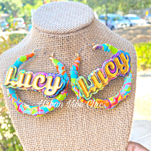 Custom NamePlate  Bamboo Earrings